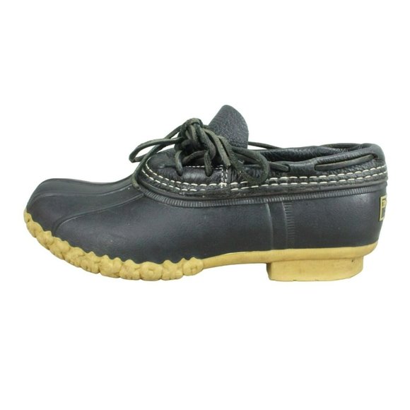 LL Bean Black Leather Unlined Waterproof Ankle Duck Boots Size 7 M - Picture 1 of 10